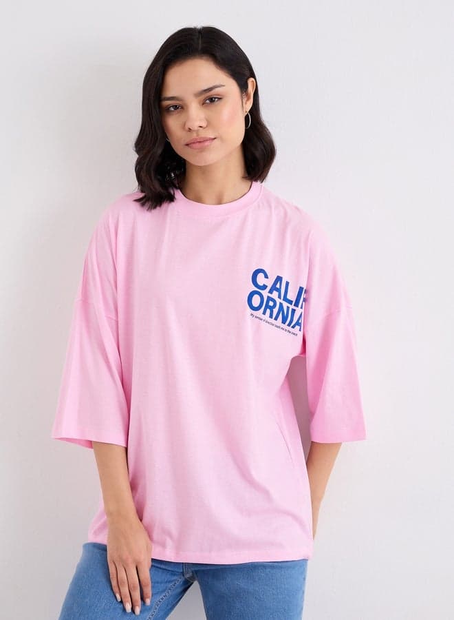 Styli Slogan Print Oversized Round Neck T-Shirt - Image 1