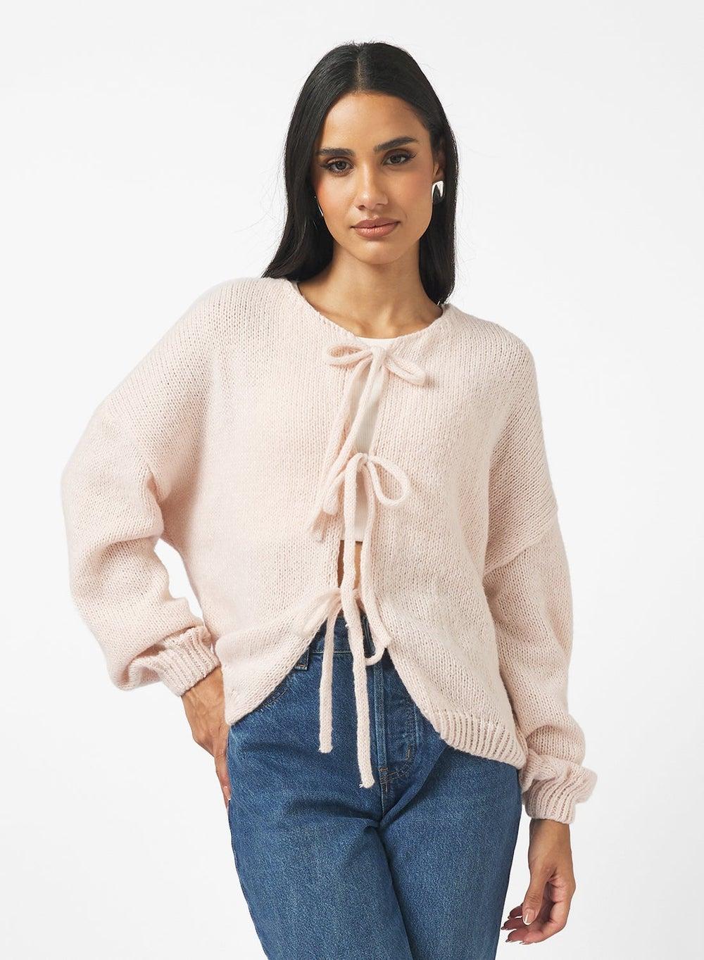 Bow Tie Detail Knitted Cardigan - Image 1