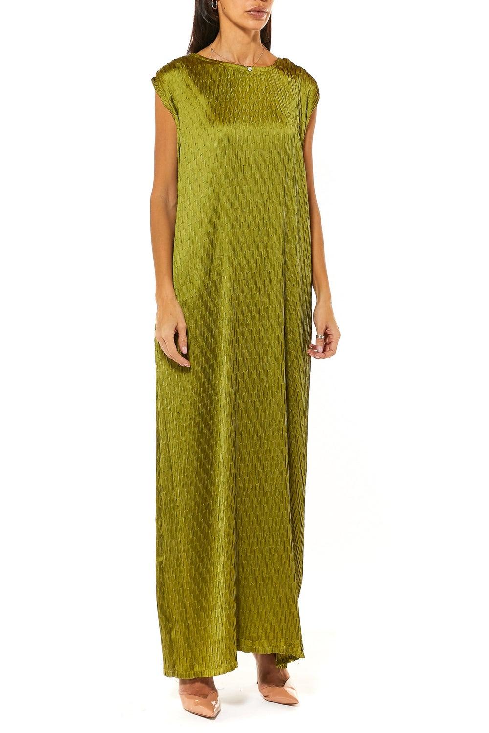 Crew Neck Pleated Maxi Dress for Women - Image 1