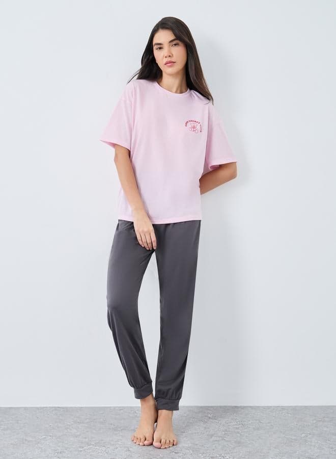 Styli Teddy Graphic Drop Shoulder Pyjama Set - Image 1