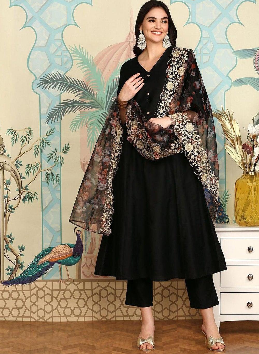 Women’s Black Self-Design Palazzo Kurta Set - Image 1