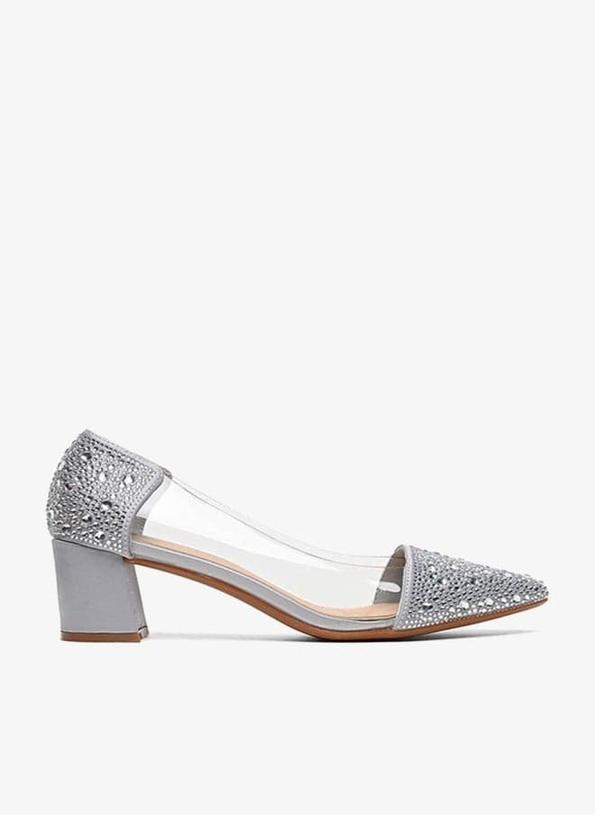 Embellished Heeled Pump with Clear Side Panel - Image 1