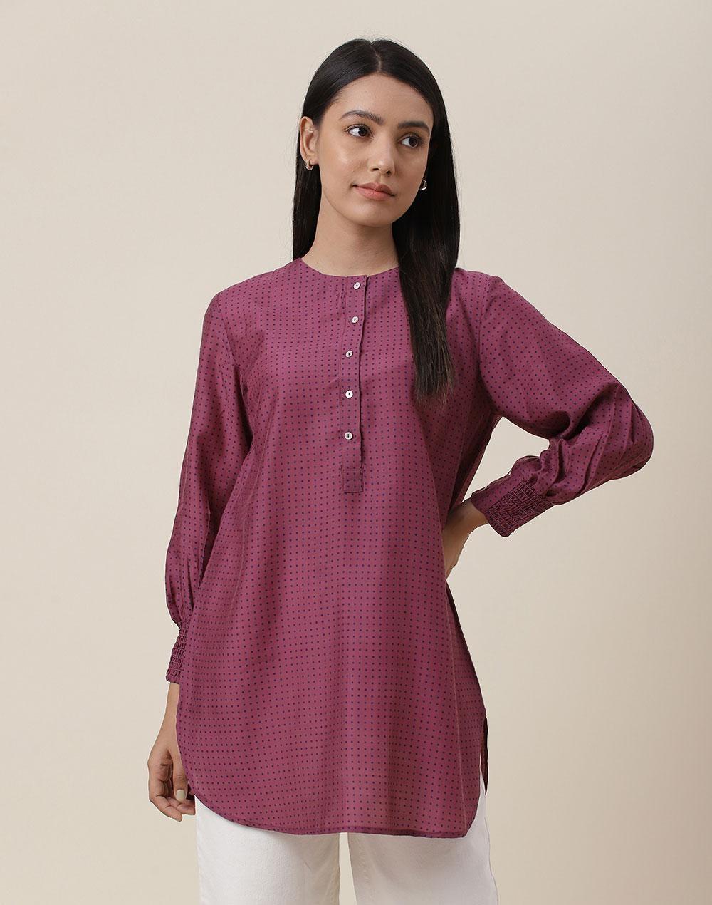 Wine Viscose Blend Printed Tunic - Image 1
