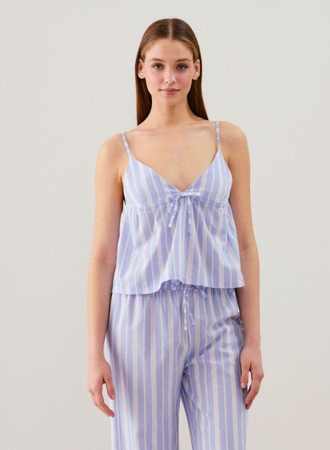 Sky Blue Striped Cotton Nightwear Top - Image 1