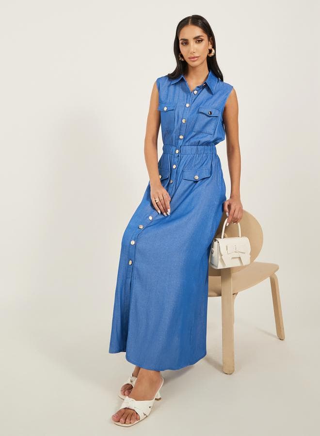Denim Button-Down Midi Dress - Image 1