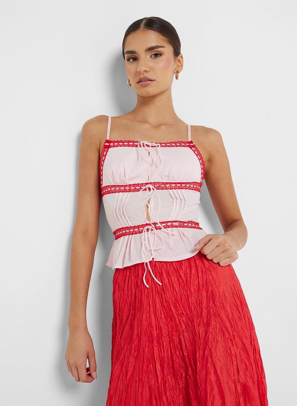 Cami Tie-Up Top with Contrast Trim - Image 1