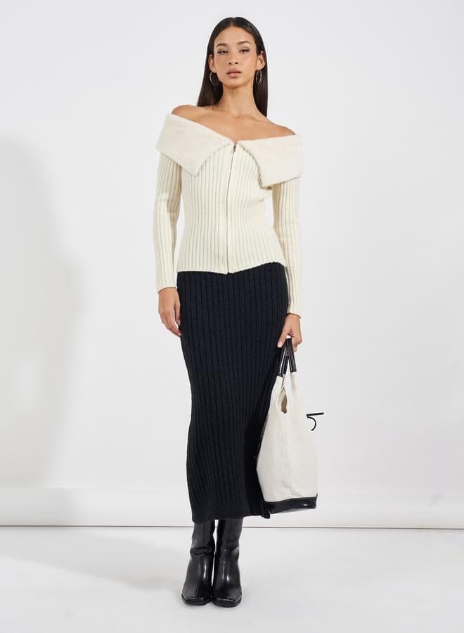 Textured Knit Straight Maxi Skirt - Image 1