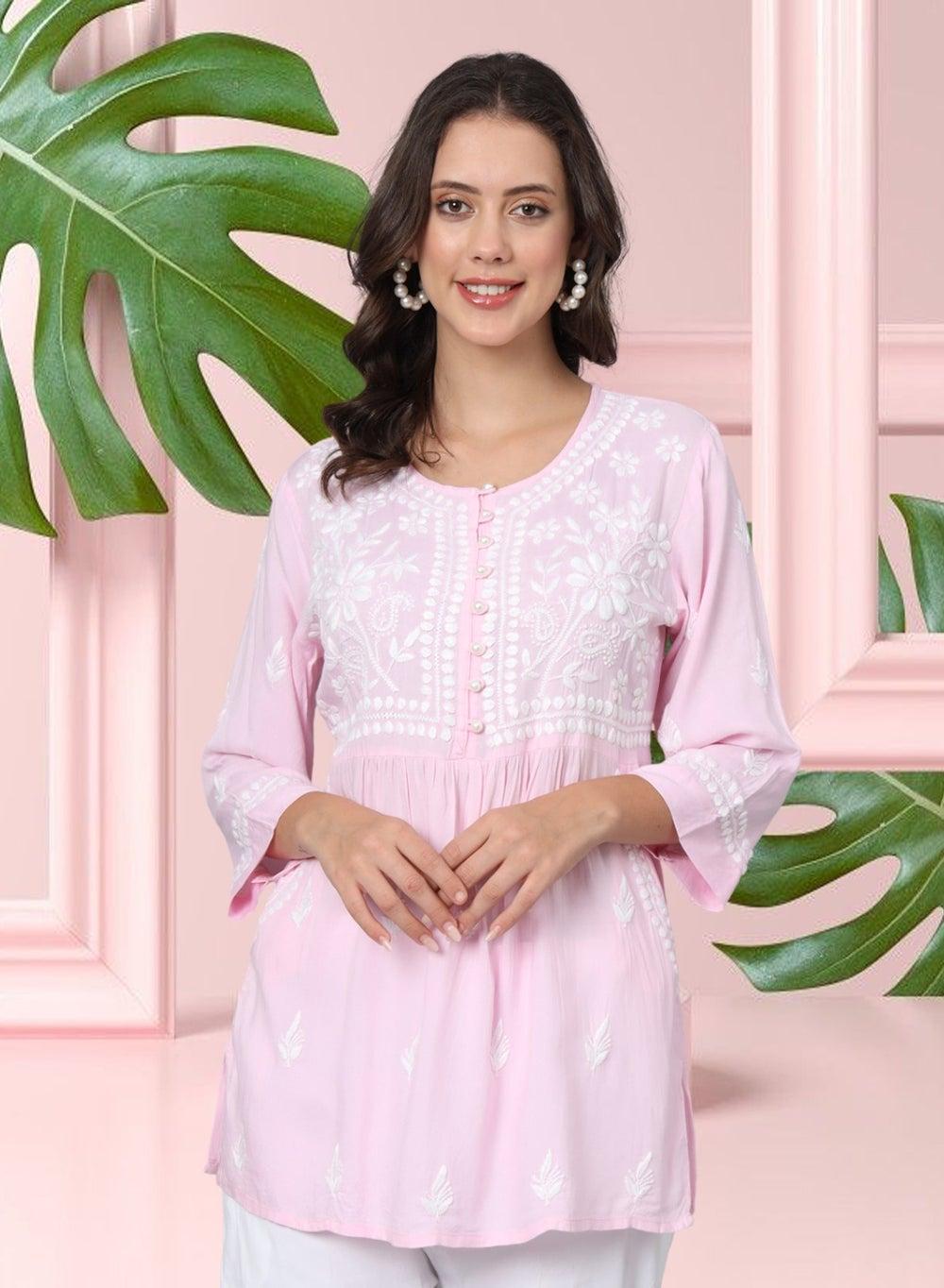 Hand Embroidered Chikankari Rayon Kurti AL3696 - Image 1
