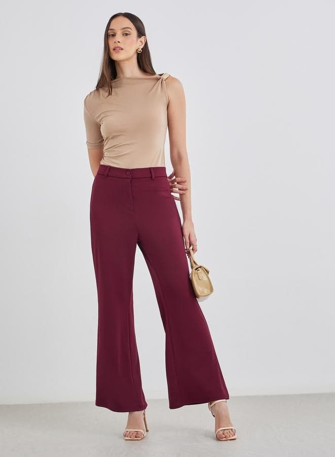 Solid Flat Front Flared Pants for Women - Image 1