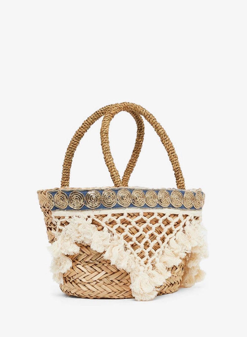 Styli Tassel Trim Raffia Beach Shoulder Bag - Image 1