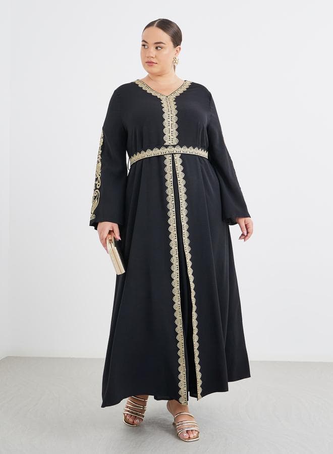 Plus Black Kaftan with Lace Trim - Image 1
