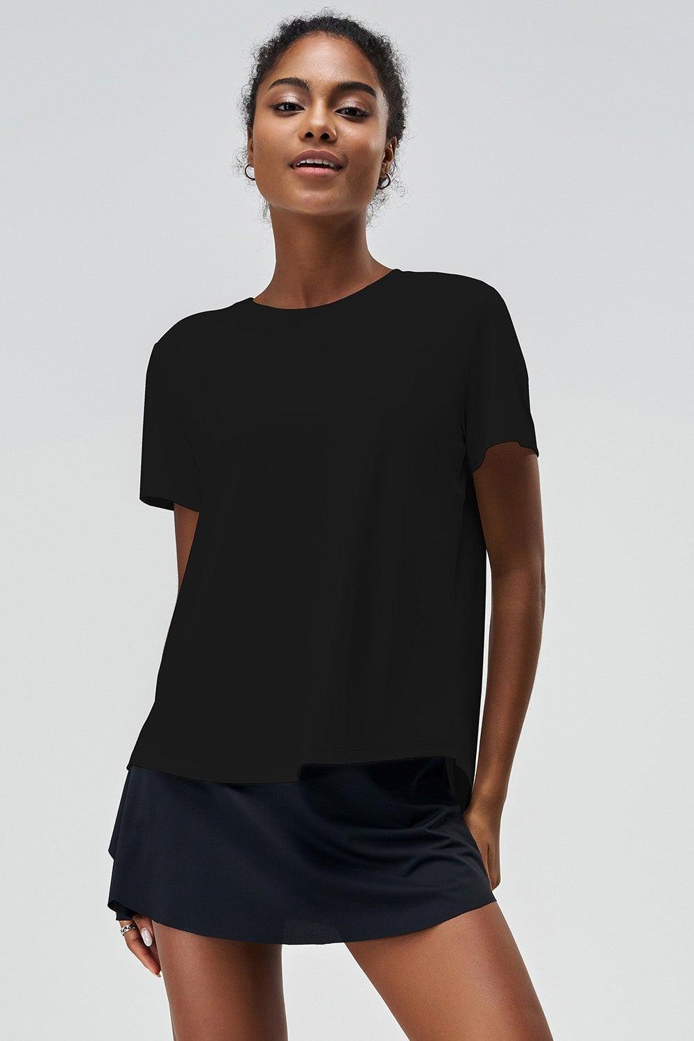 Women's Black T-Shirt with Half Slit Back SVL - Image 1