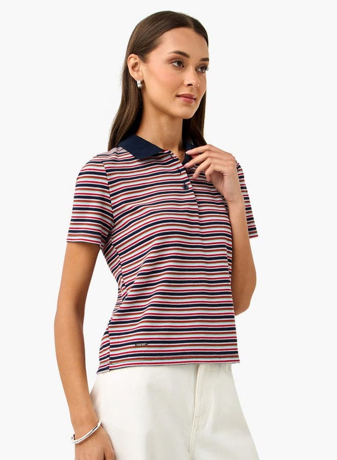Lee Cooper Striped Cotton Polo T-Shirt for Women - Image 1