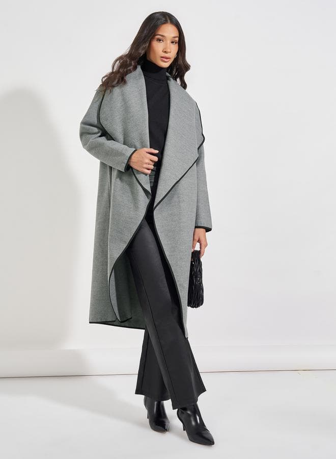 Oversized Midi Wool-Like Coat with Contrast Trim - Image 1