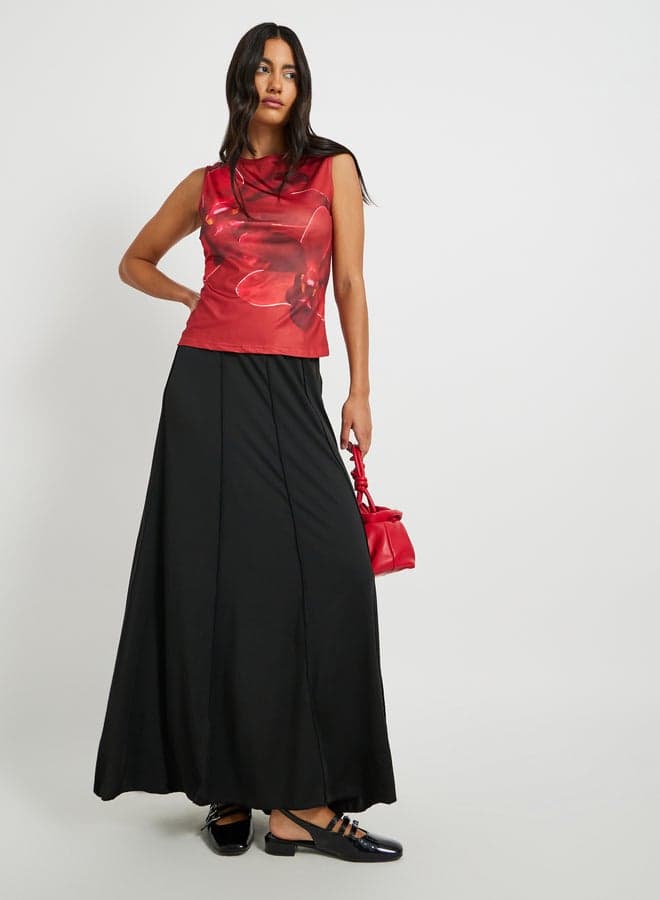 Solid High Rise A-Line Maxi Skirt - Image 1