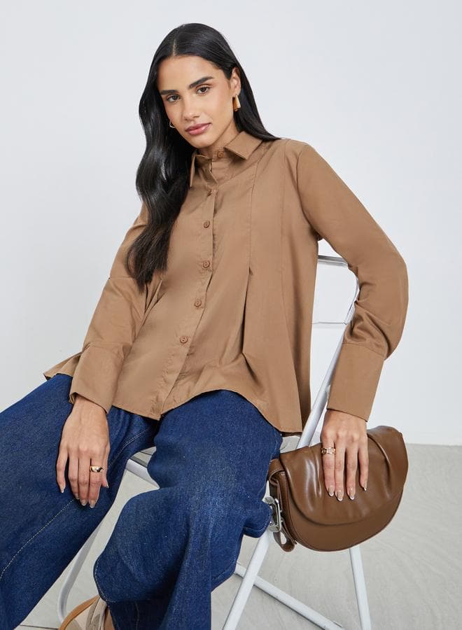 Styli Flared Box Pleat Long Sleeve Shirt - Image 1