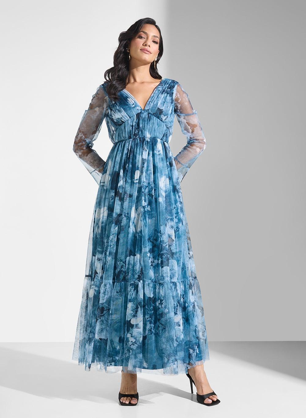 Floral Chiffon Maxi Dress with Tiered Skirt - Image 1