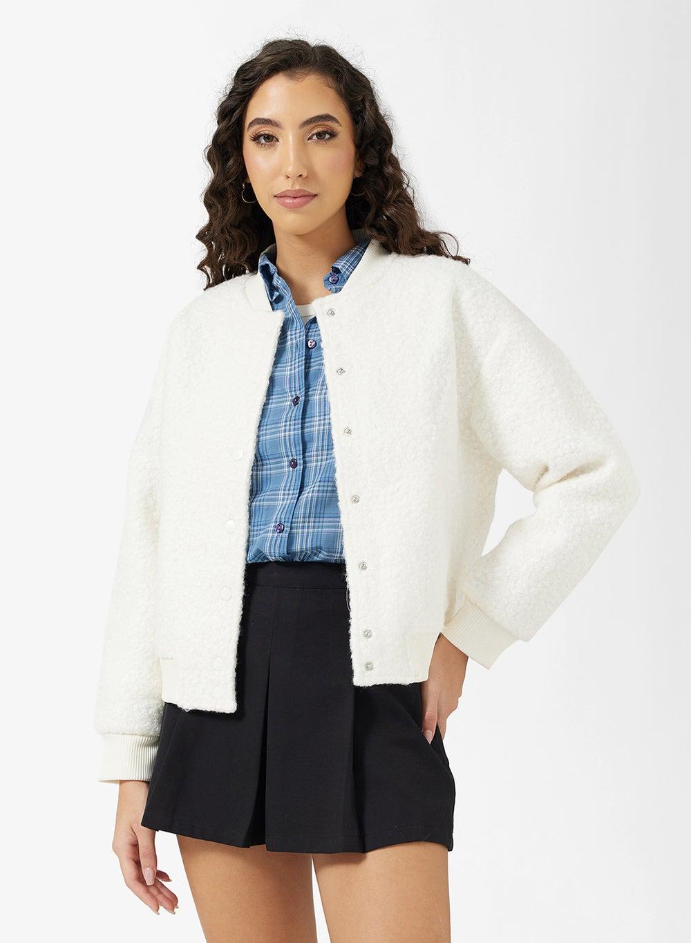 Wool Blend Button-Up Bomber Jacket - Image 1