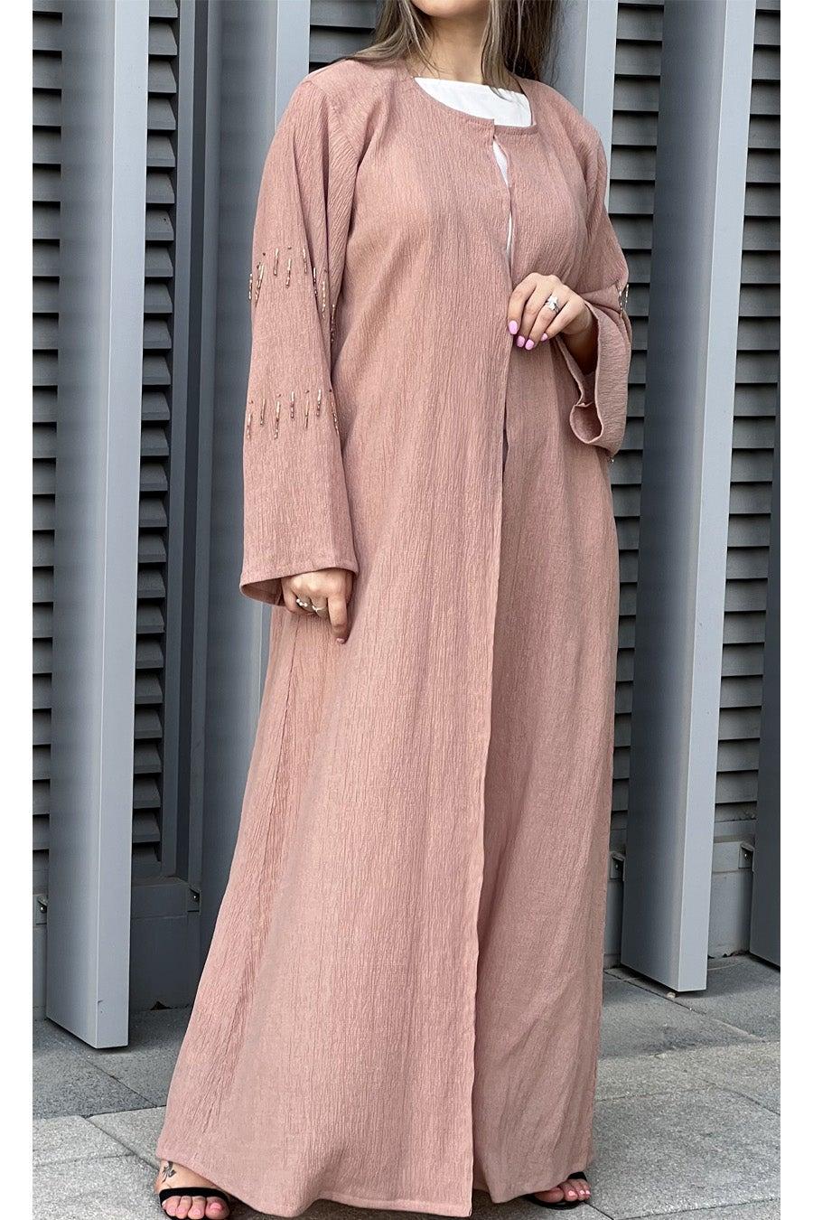 Embroidered Open Front Abaya - Image 1