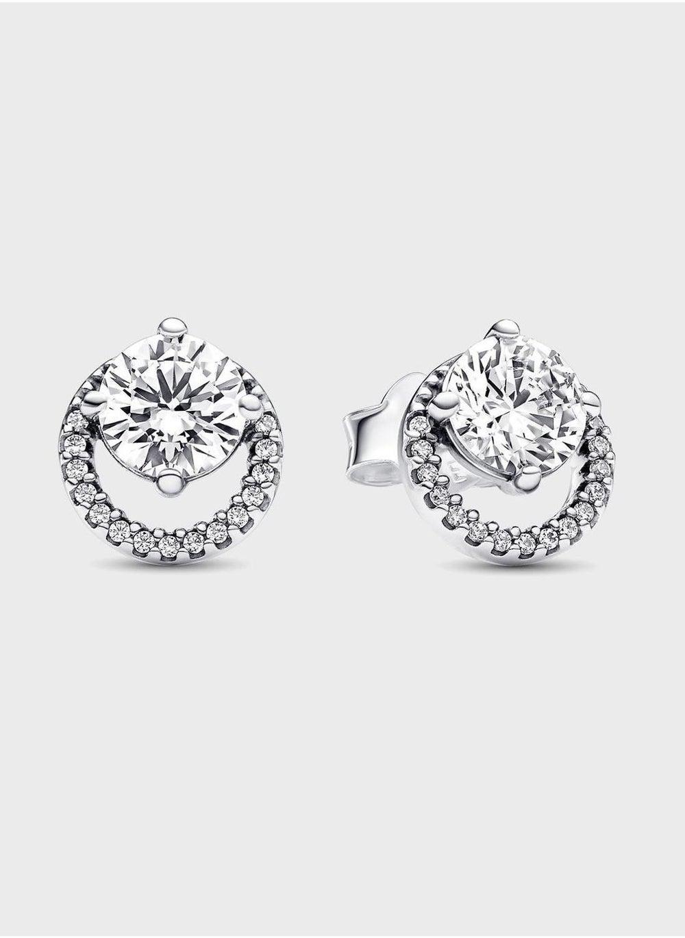 Sparkling Round Halo Sterling Silver Stud Earrings - Image 1