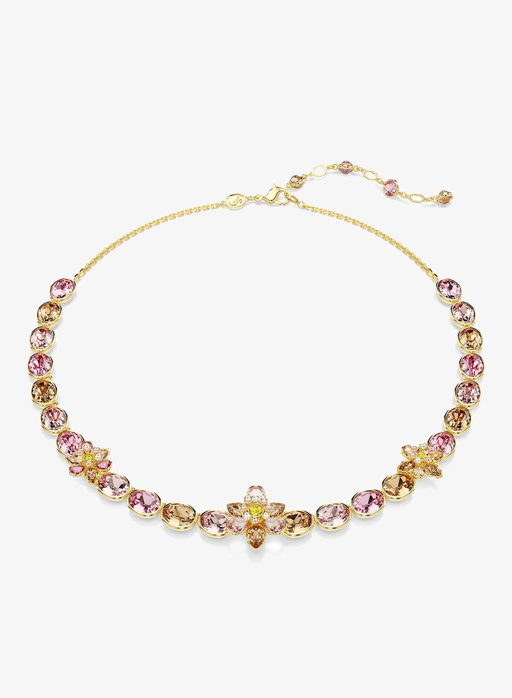 Flower Crystal Necklace with Floral Oval Crystals - Image 1