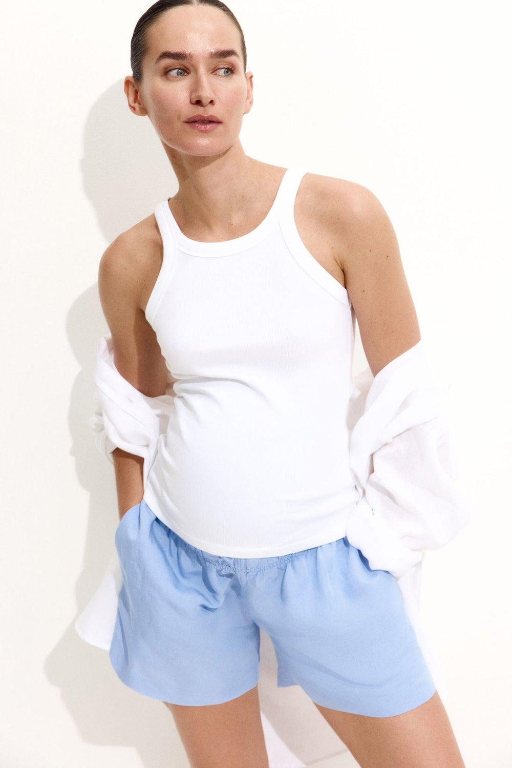 MAMA Linen-Blend Shorts with Tummy-Comfort Waist - Image 1
