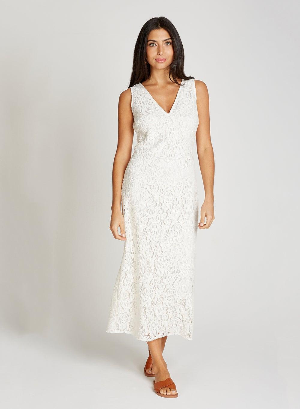 White Lace Sleeveless Midi Dress - Image 1
