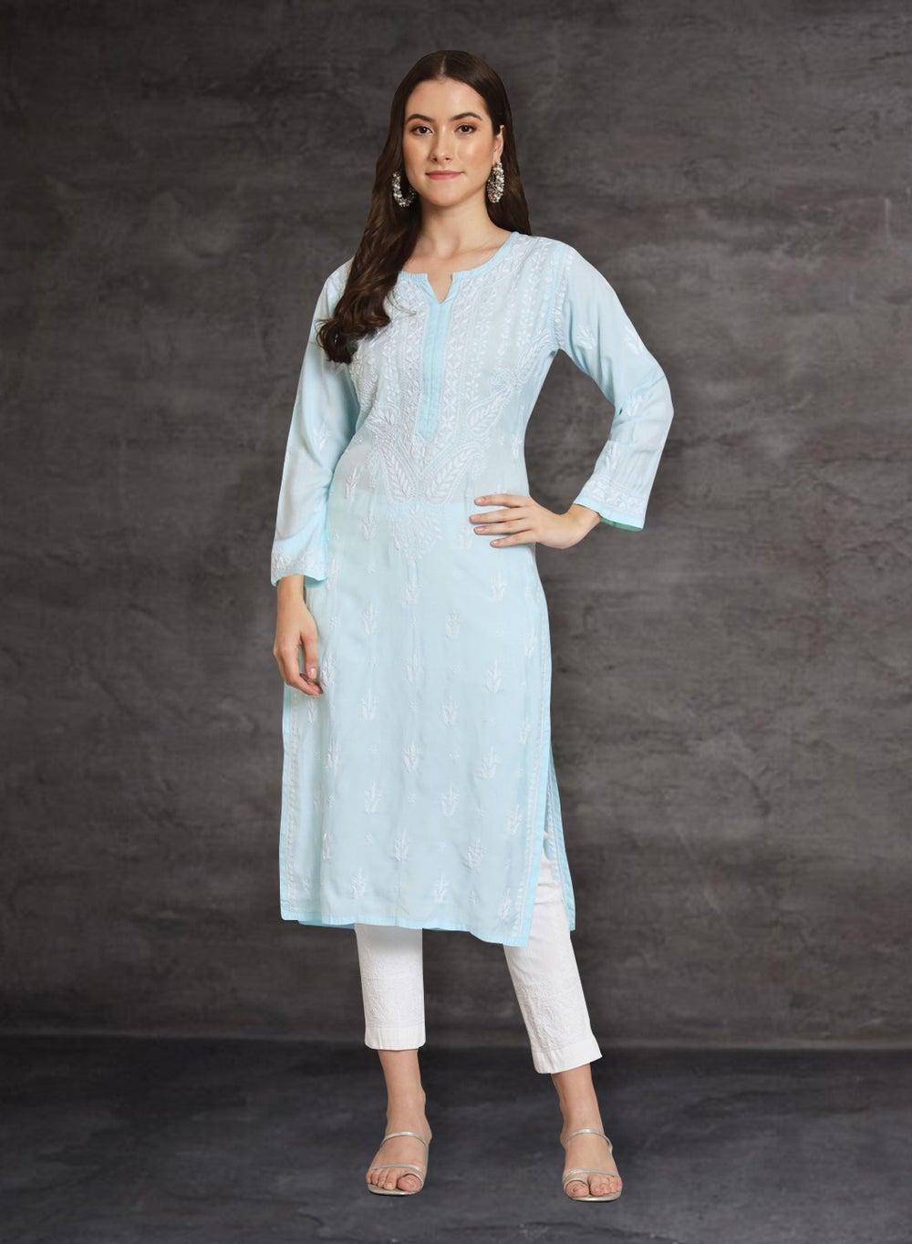Hand Embroidered Chikankari Cotton Kurta AL3584 - Image 1