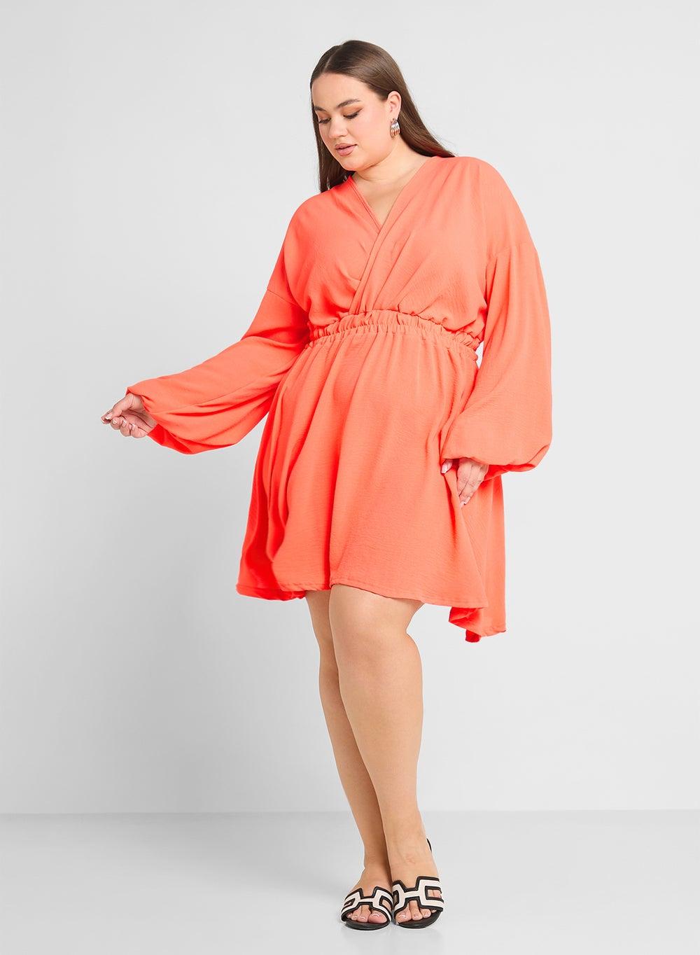 Bright Wrap V-Neck Mini Dress with Bell Sleeves - Image 1