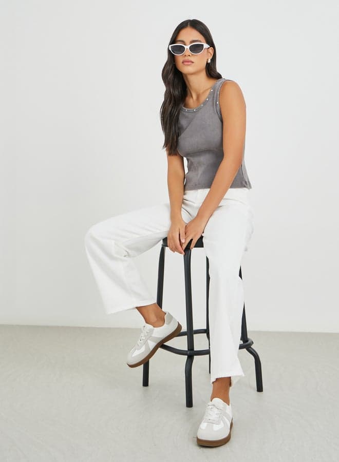 Styli Solid Mid Rise Straight Fit Jeans - Image 1