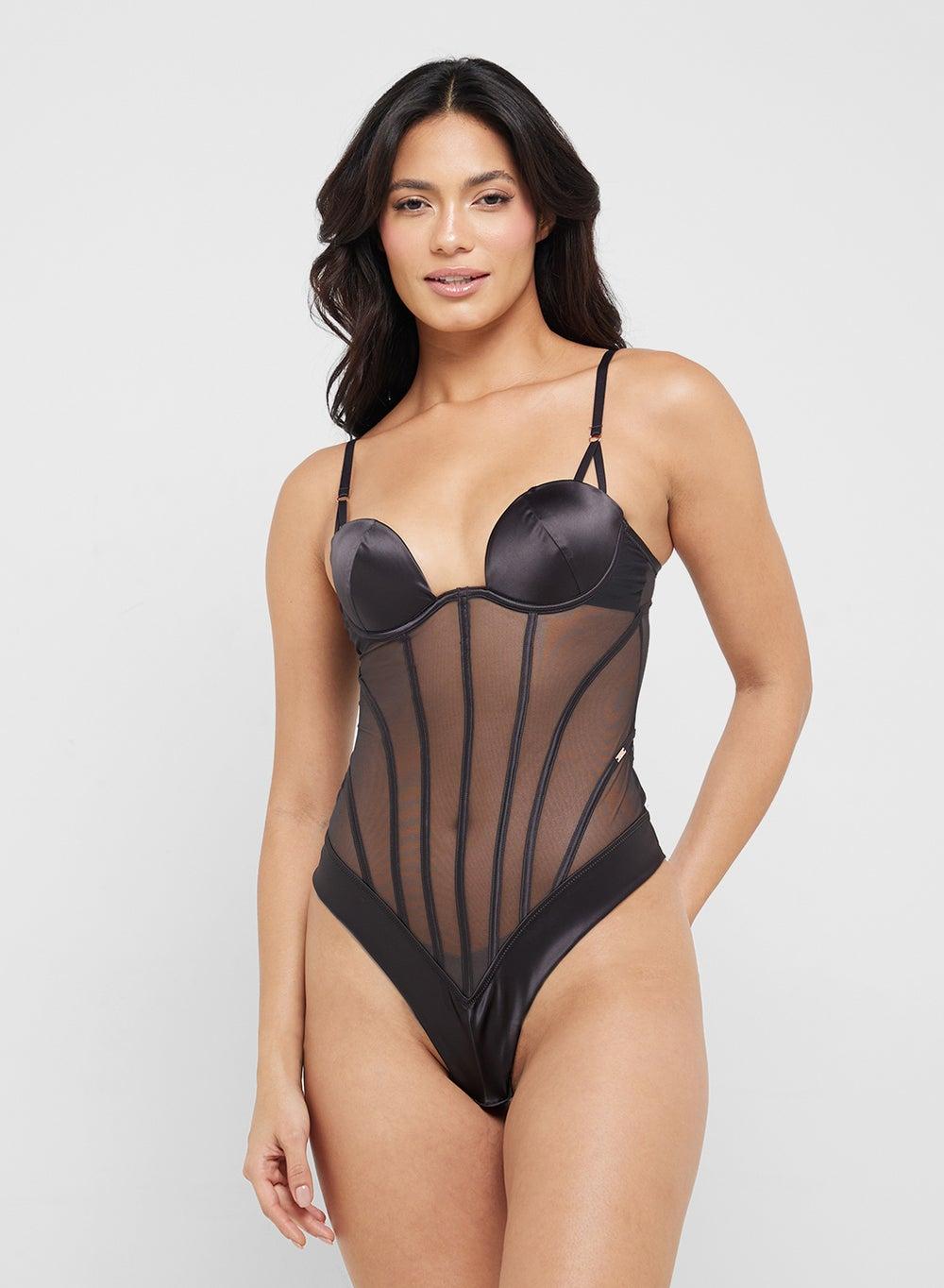 Strappy Paige Satin Mesh Bodysuit - Image 1