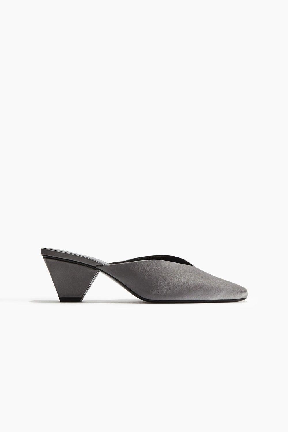 Cone-Heel Satin Mules with Square Toe - Image 1