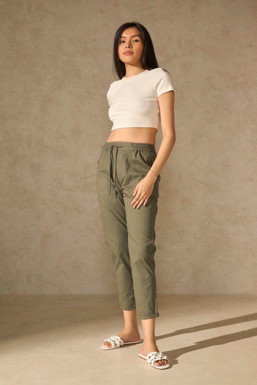 Virgio Women Olive Straight Fit High-Rise Trousers - Image 1