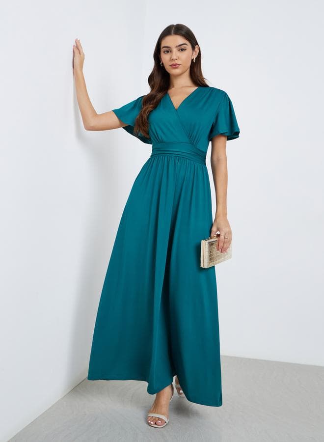 Styli Ruffled A-Line Maxi Dress with Short Sleeves - Image 1