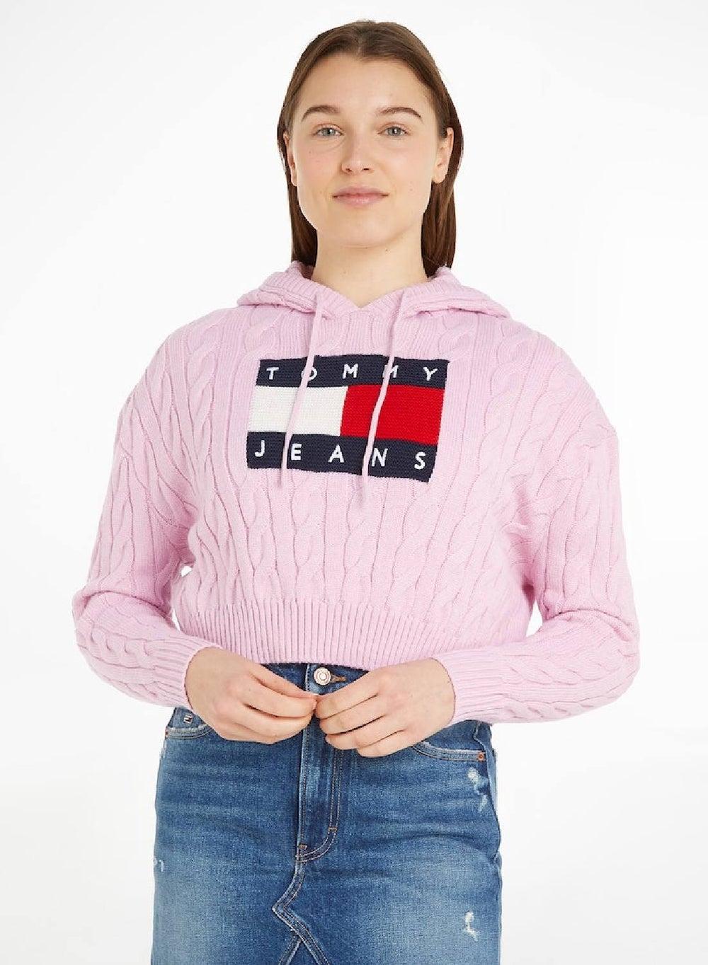 Cropped Cable Knit Flag Badge Hoody - Image 1