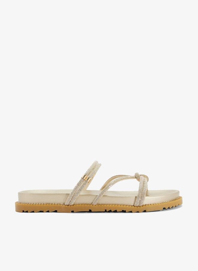 Rhinestone Embellished Strap Flat Sandals - Image 1