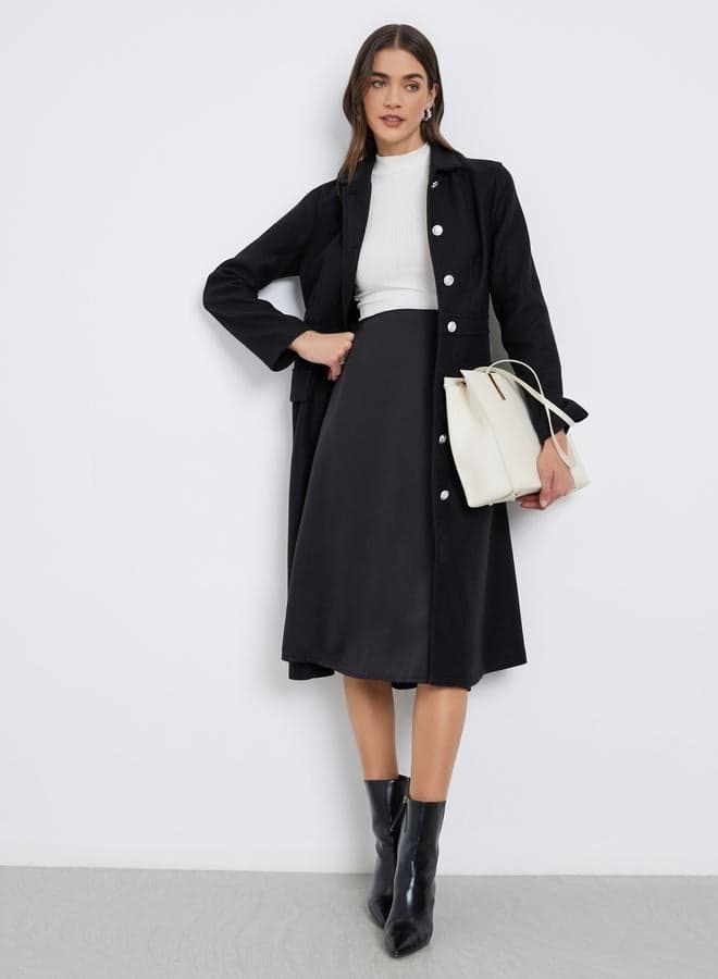 Styli Black Knee-Length Button-Down Coat - Image 1