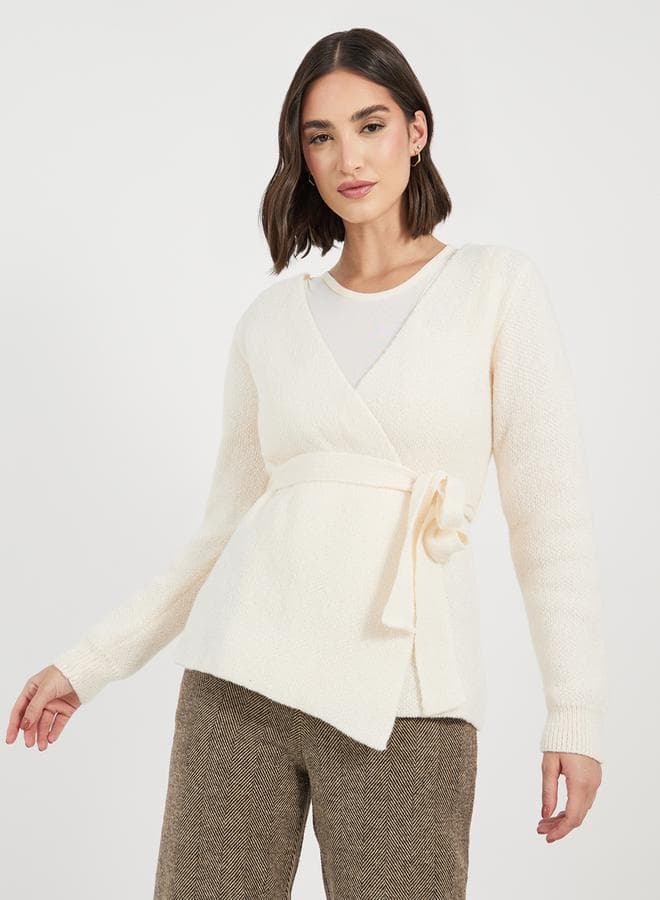 Styli Wrap Over Knit Top With Tie Belt - Image 1