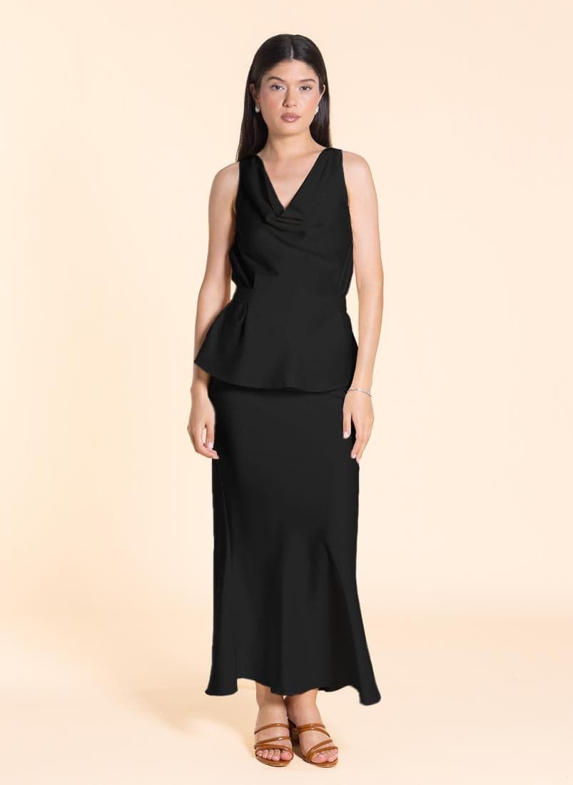 Detailed Satin Skirt Set with Back Tie Top - Image 1