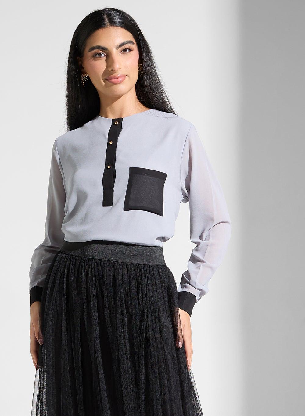 Long Sleeve Polyester Modest Blouse - Image 1