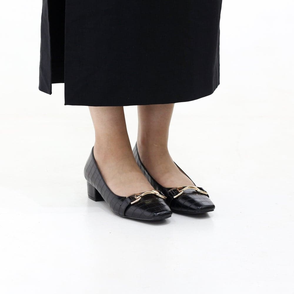 PRADINA Low Block Heel Loafers with Gold Trim - Image 1