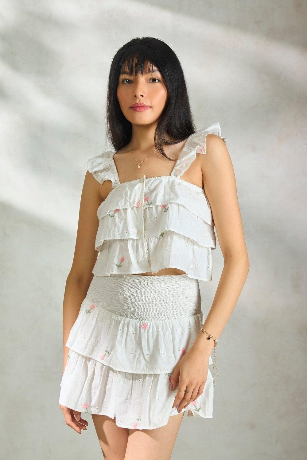 Cotton Tiered White Vacation Top for Women - Image 1
