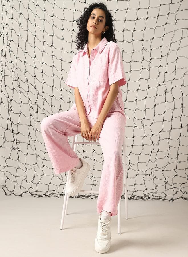 Self Design Cotton Shirt and Trouser Co-ord Set - Image 1