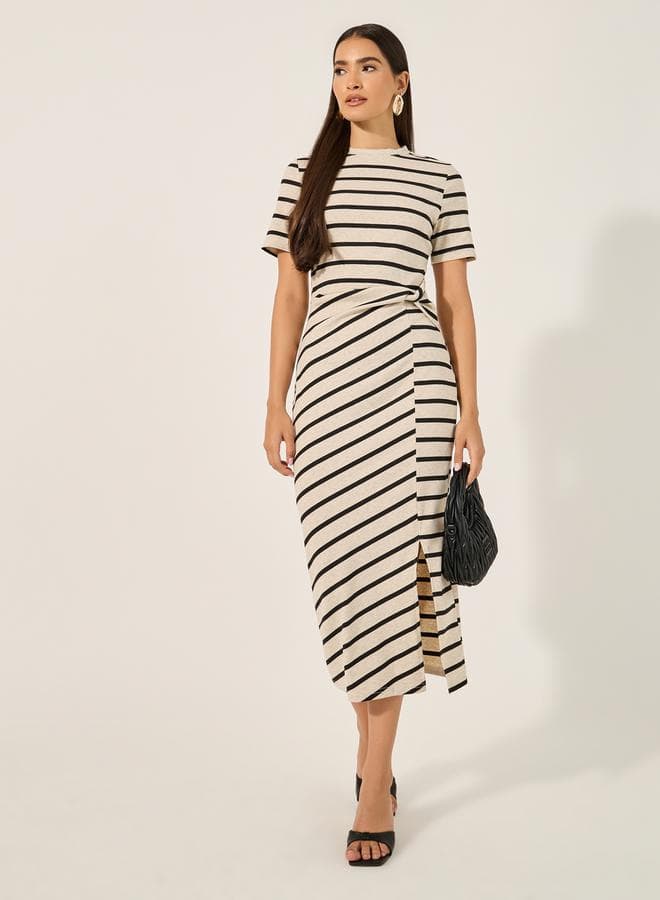Stripe Regular Fit Midi Dress with Side Slit - Image 1