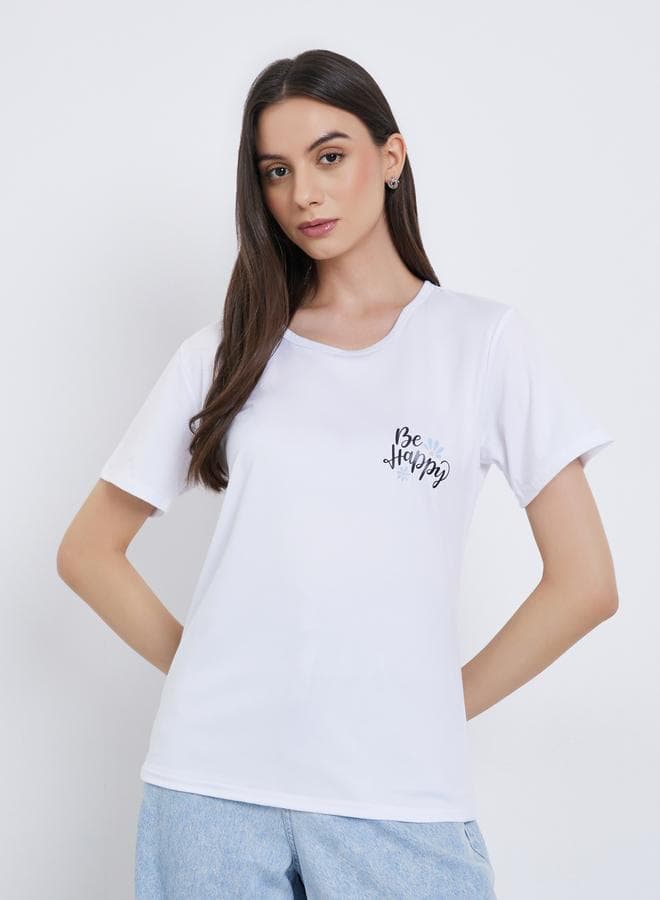 Take Two Be Happy Slogan Print T-Shirt - Image 1