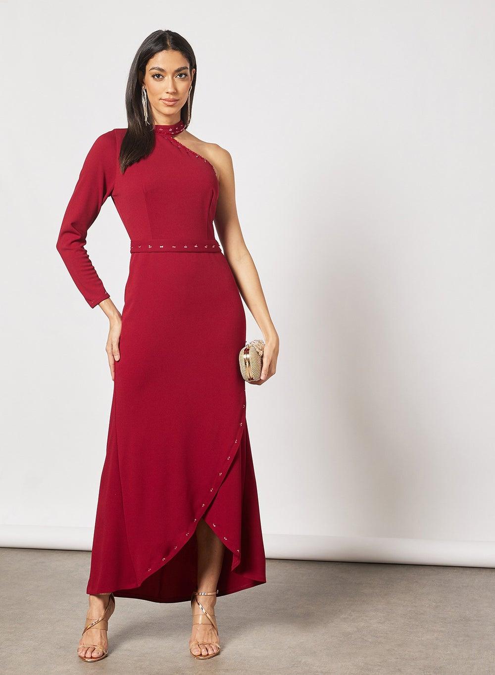 Asymmetric Neck Wrap Dress for Elegant Occasions - Image 1