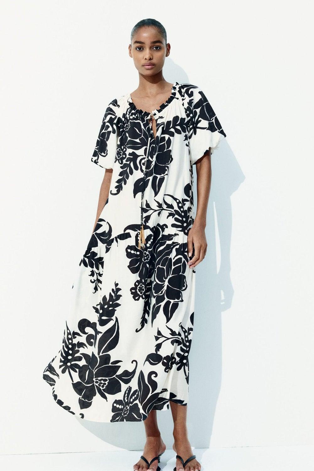 Drawstring-Detail Maxi Dress with Chain Tassels - Image 1