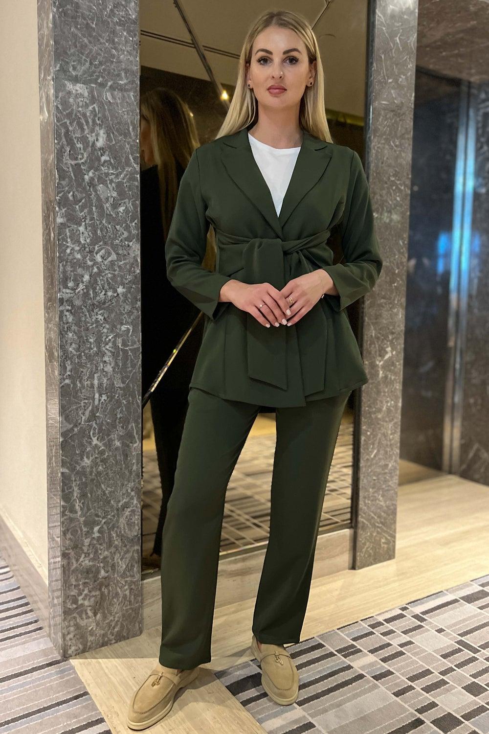 Tie Detailed Barbie Crepe Blazer and Pants Set - Image 1