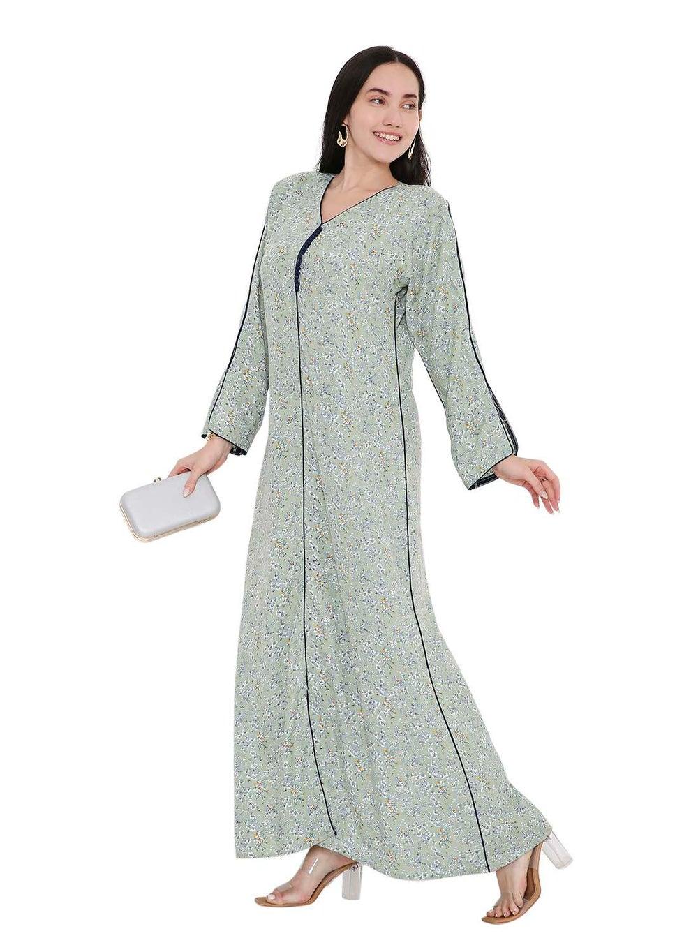 Long Printed Viscose Casual Arabic Farasha Jalabiya Dress - Image 1