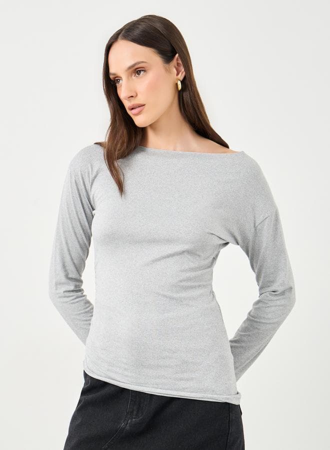 Styli Women Grey Asymmetric Hem Fitted Top - Image 1